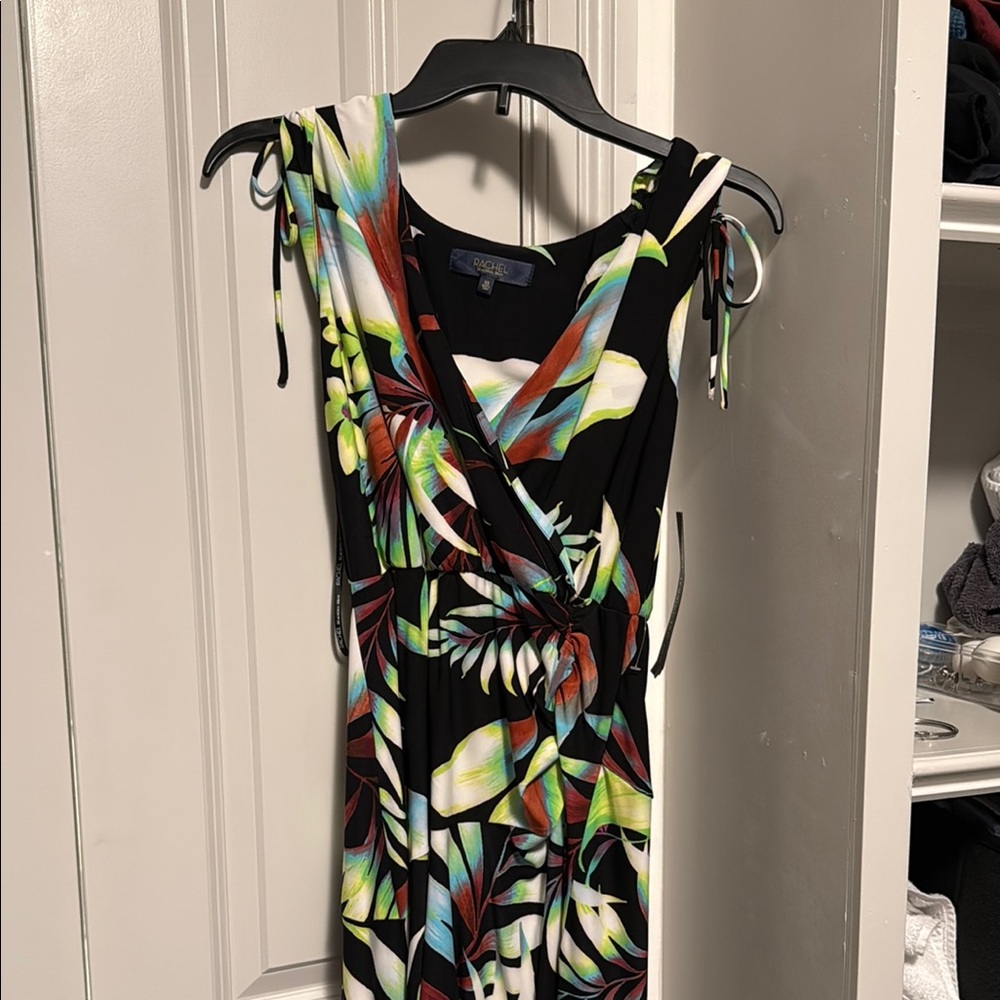 RACHEL Rachel Roy Green and Black V-Neck Ruched Maxi Dress